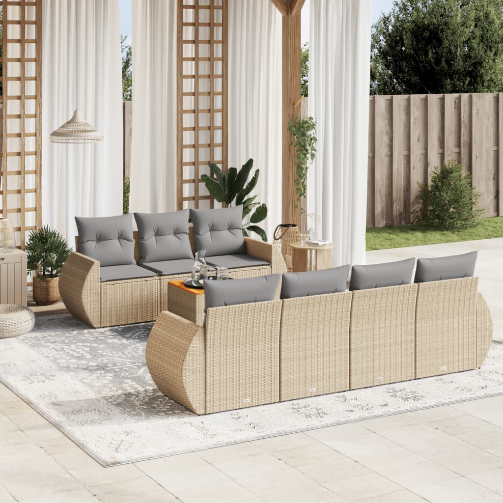 Set Mobilier De Grădină Cu Perne, 8 Piese, , Poliratan