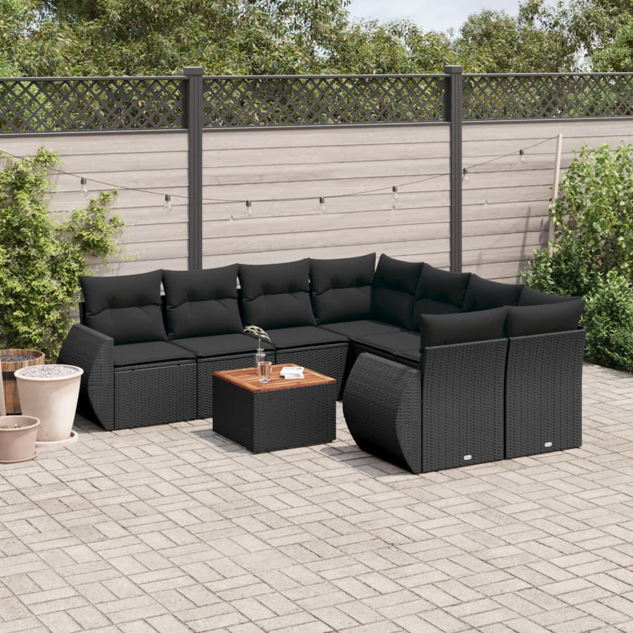 Set Mobilier De Grădină Cu Perne, 9 Piese, , Poliratan