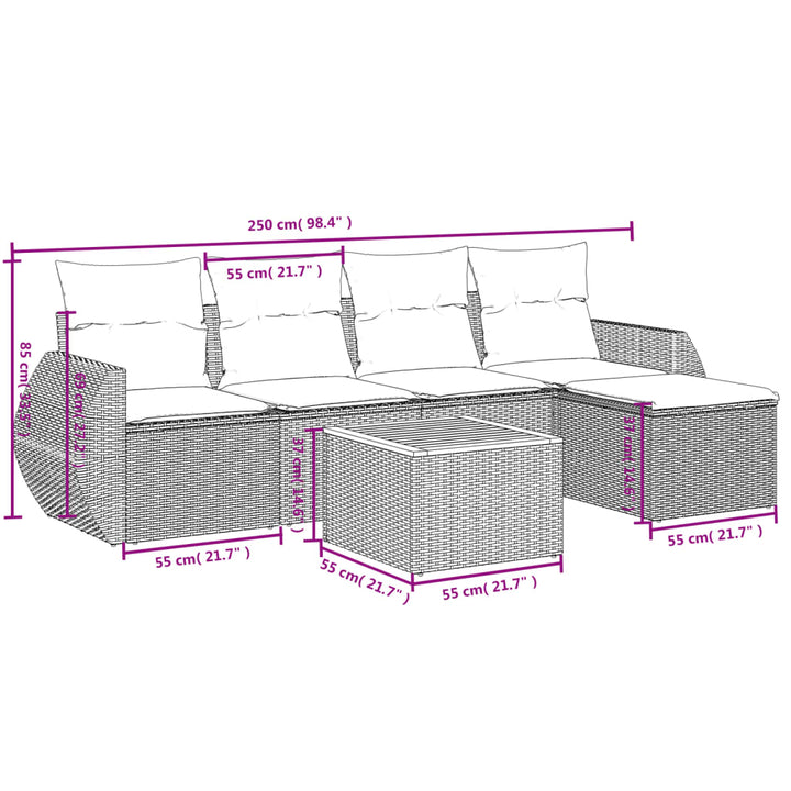 Set Mobilier De Grădină Cu Perne, 6 Piese, , Poliratan