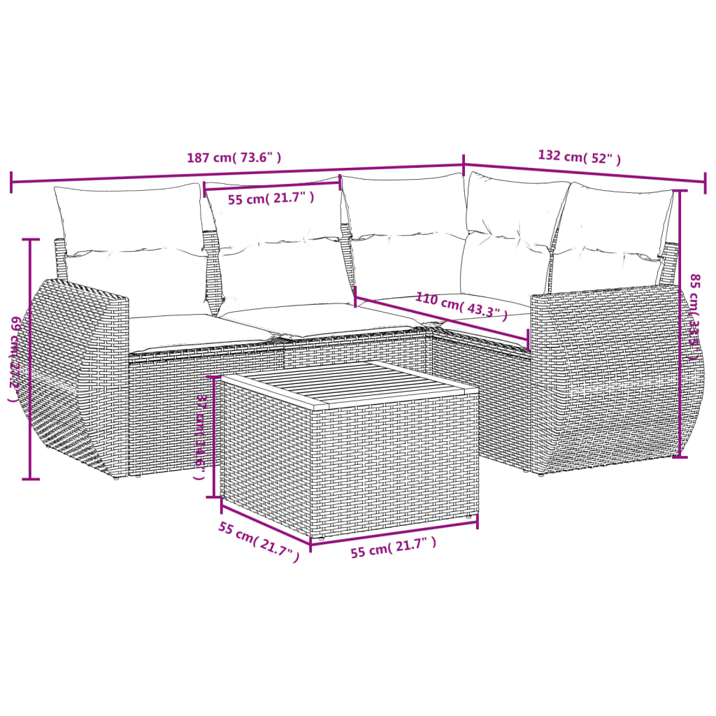 Set Mobilier De Grădină Cu Perne, 5 Piese, , Poliratan