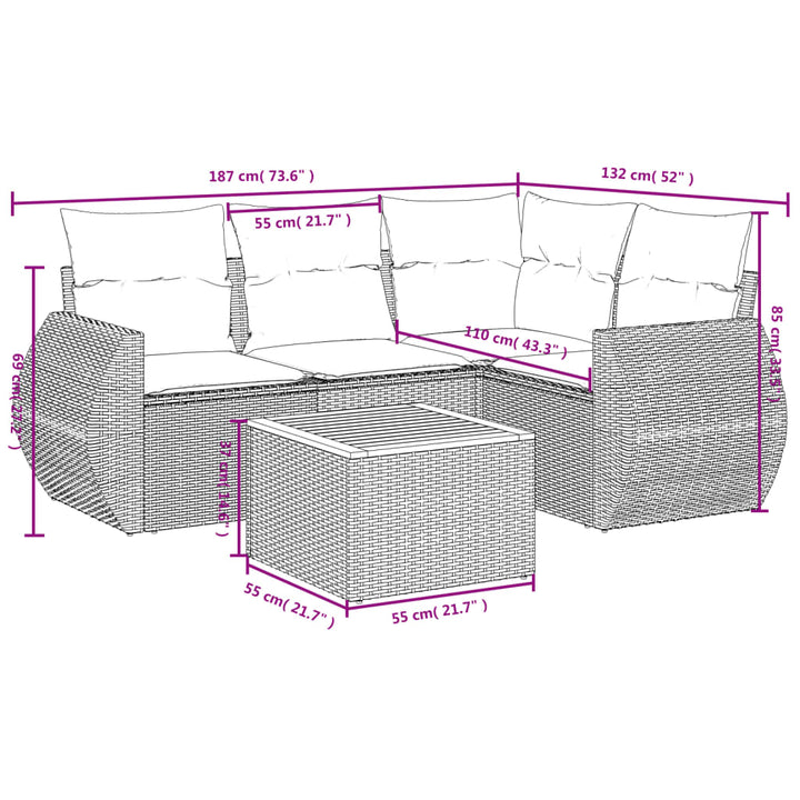 Set Mobilier De Grădină Cu Perne, 5 Piese, , Poliratan