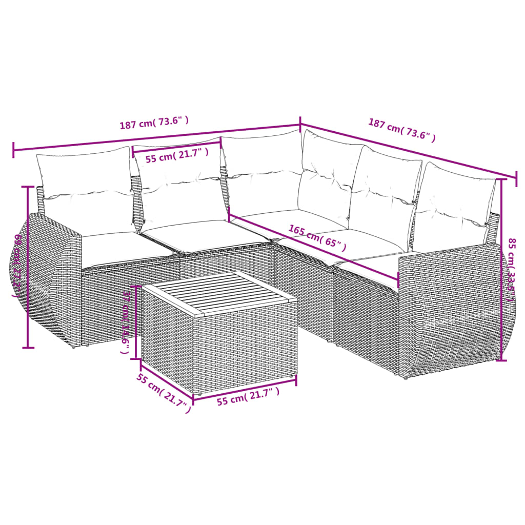 Set Mobilier Grădină Cu Perne, 6 Piese, , Poliratan