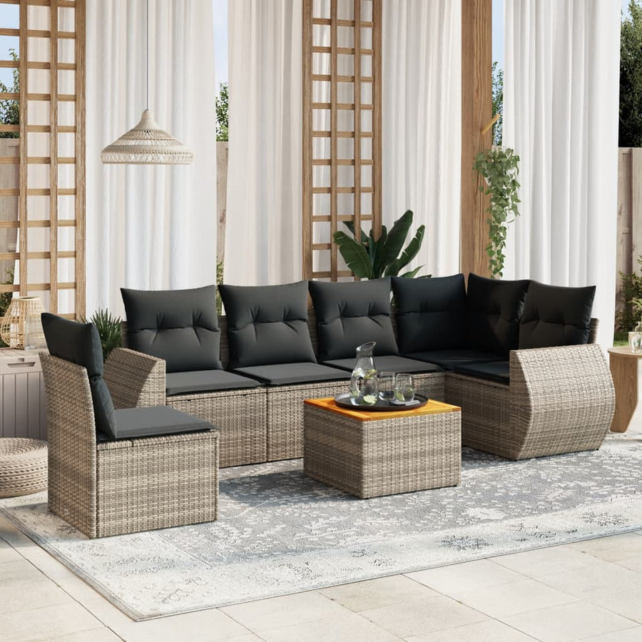 Set Canapele De Grădină, 7 Piese, Cu Perne, , Poliratan