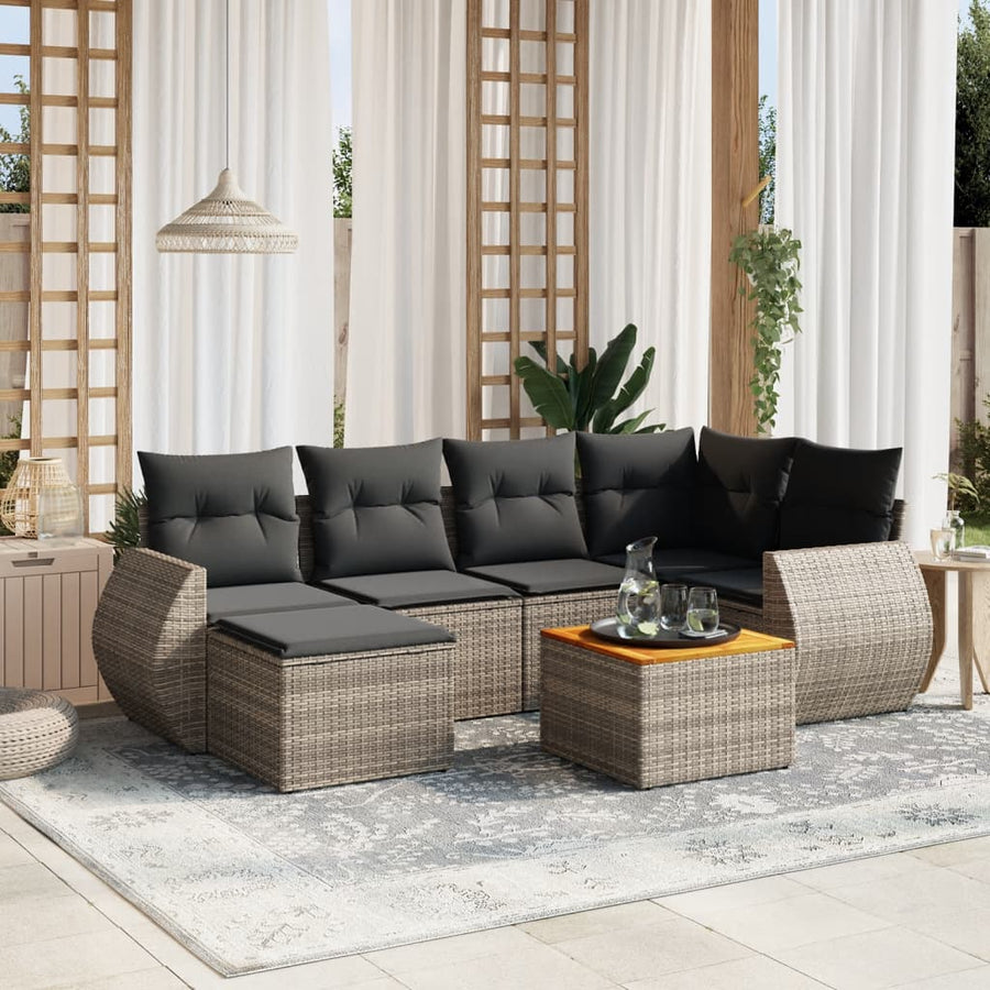 Set Canapele De Grădină, 7 Piese, Cu Perne, , Poliratan