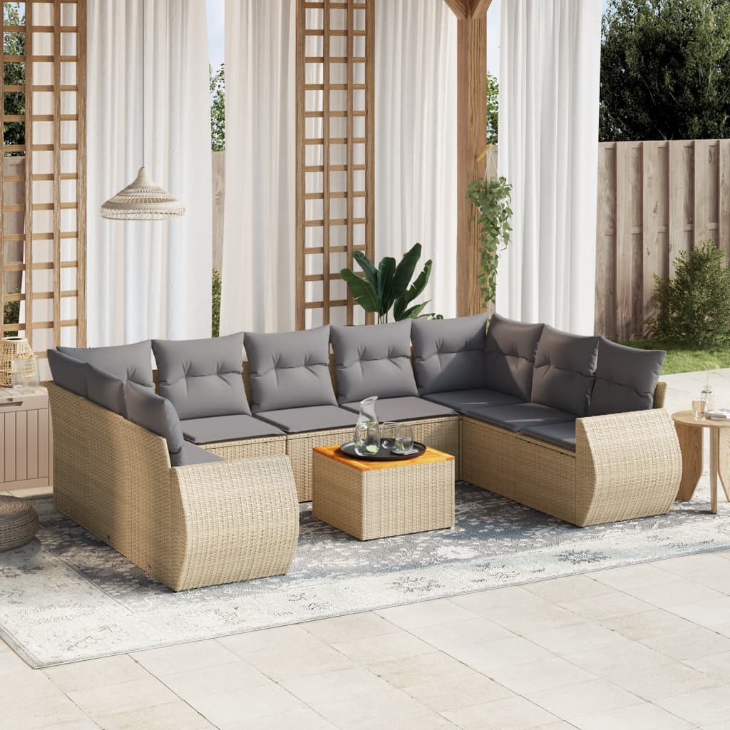 Set Mobilier De Grădină Cu Perne, 10 Piese, Gri, Poliratan