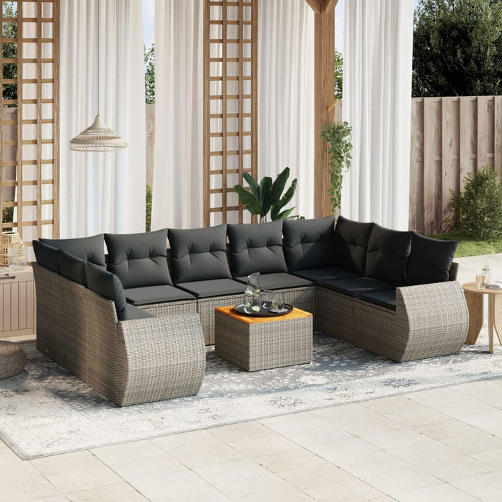 Set Mobilier De Grădină Cu Perne, 10 Piese, Gri, Poliratan