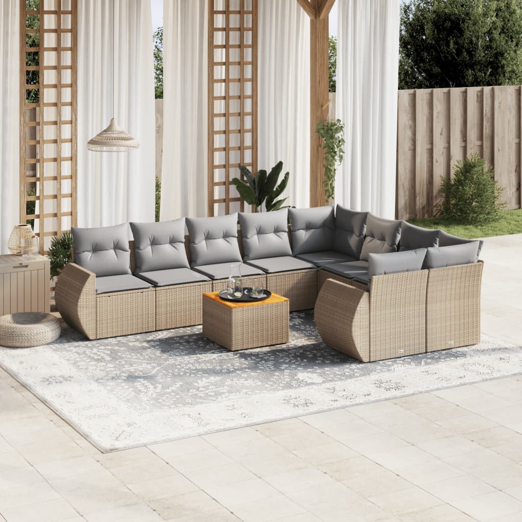 Set Mobilier De Grădină Cu Perne, 10 Piese, Gri, Poliratan
