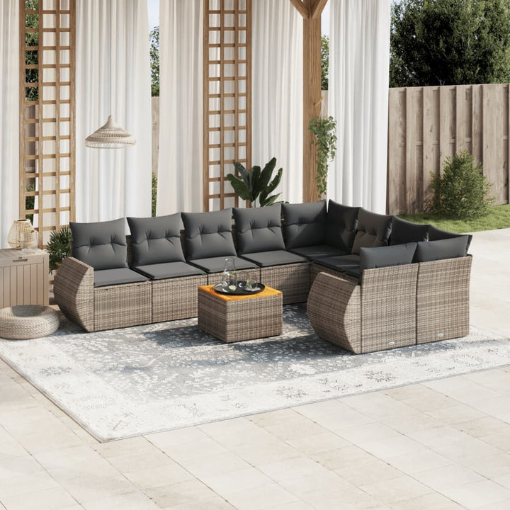 Set Mobilier De Grădină Cu Perne, 10 Piese, Gri, Poliratan