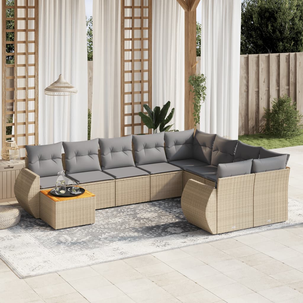 Set Mobilier De Grădină Cu Perne, 10 Piese, Gri, Poliratan