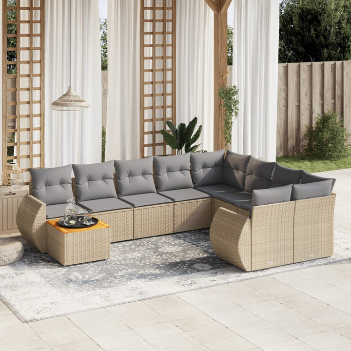 Set Mobilier De Grădină Cu Perne, 10 Piese, Gri, Poliratan