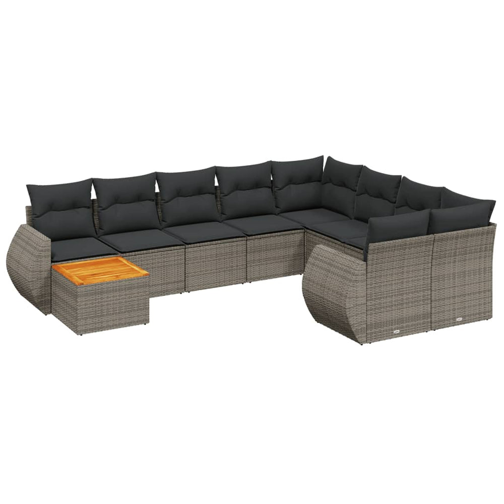Set Mobilier De Grădină Cu Perne, 10 Piese, Gri, Poliratan
