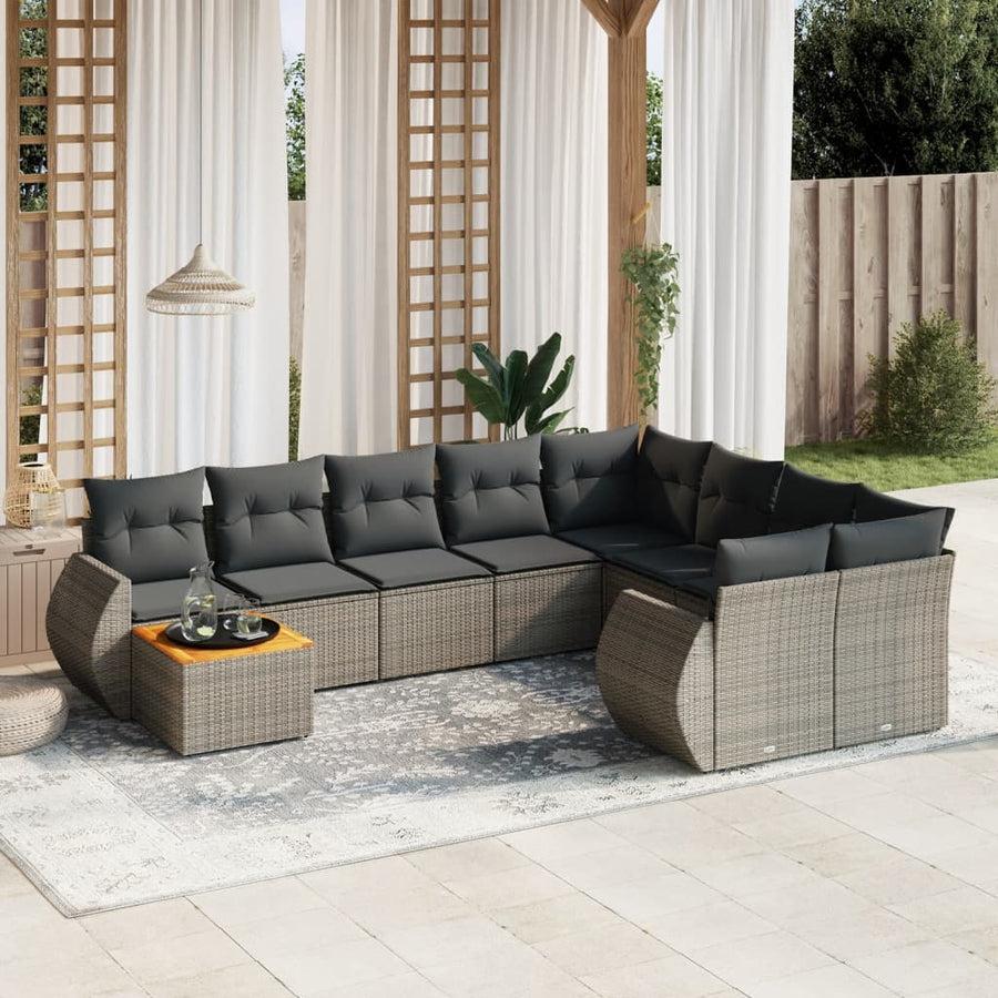 Set Mobilier De Grădină Cu Perne, 10 Piese, Gri, Poliratan