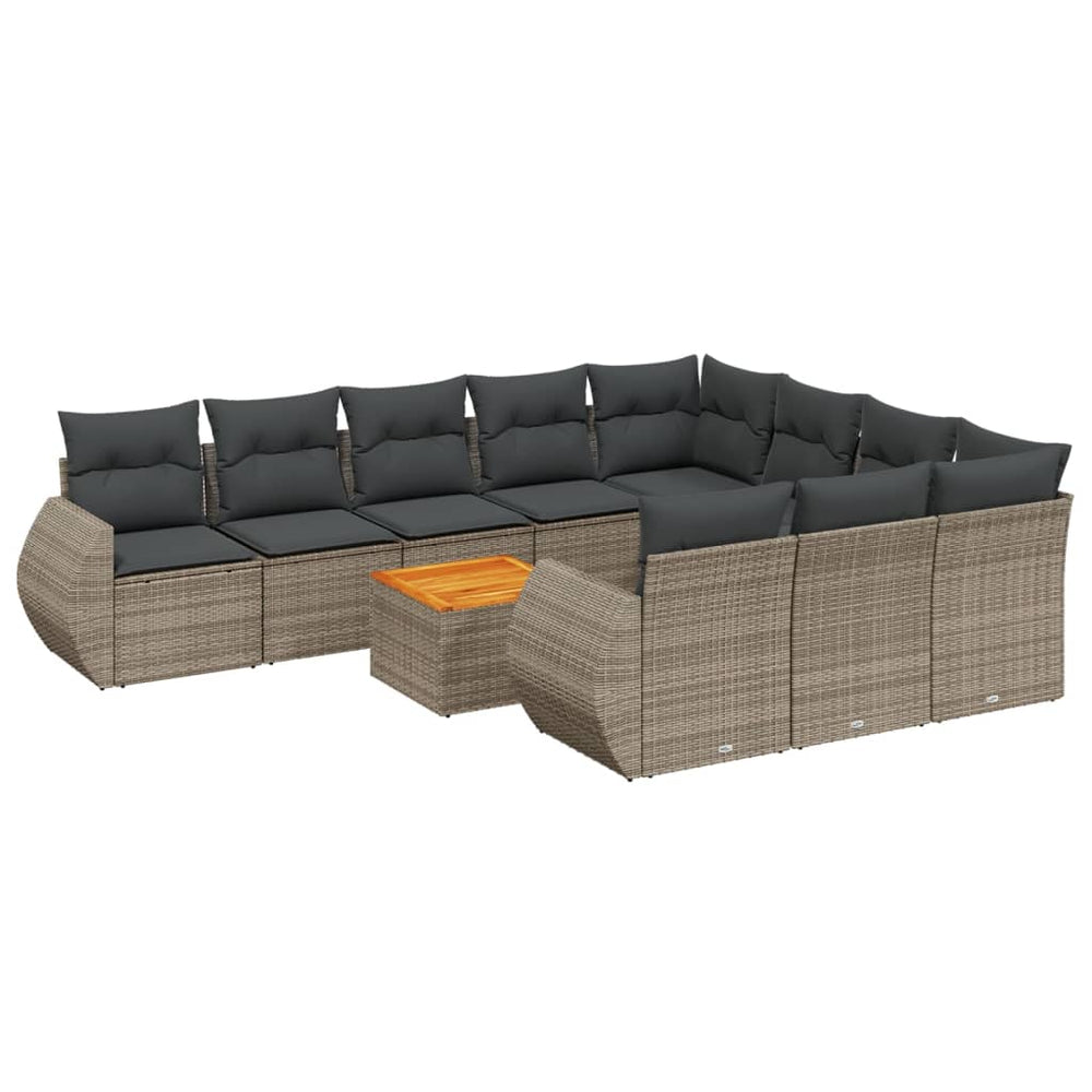 Set Canapele De Grădină Cu Perne, 11 Piese, Gri, Poliratan