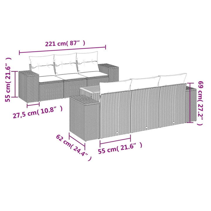 Set Canapele De Grădină, 7 Piese, Cu Perne, , Poliratan