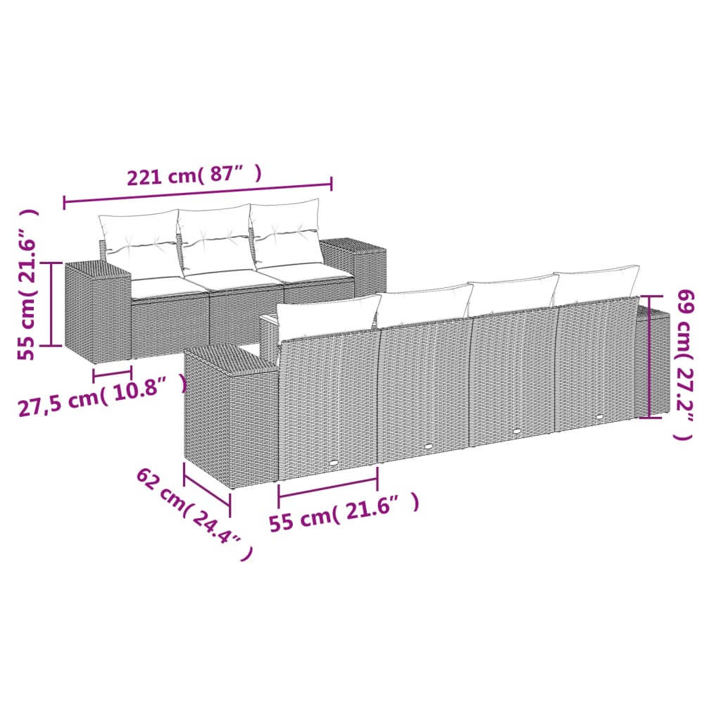 Set Canapele De Grădină Cu Perne, 8 Piese, , Poliratan