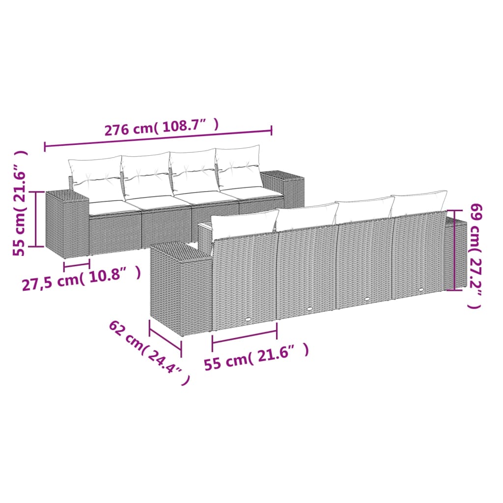 Set Canapele De Grădină, 9 Piese, Cu Perne, , Poliratan