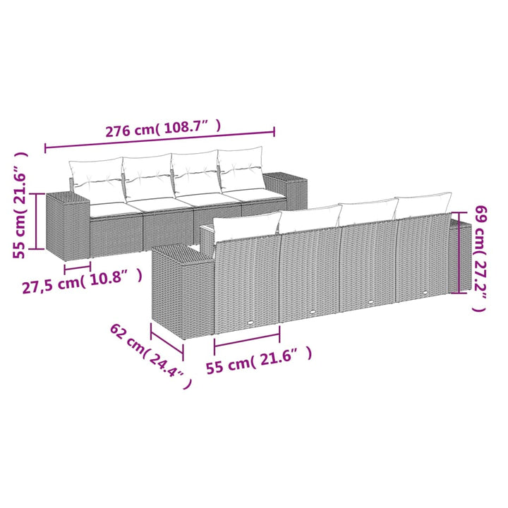 Set Canapele De Grădină, 9 Piese, Cu Perne, , Poliratan