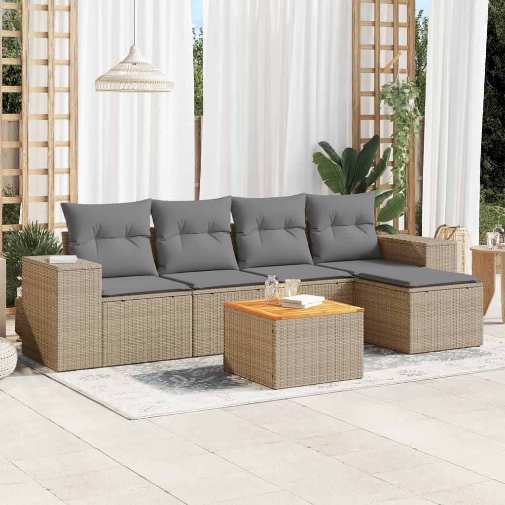 Set Mobilier Grădină Cu Perne, 6 Piese, , Poliratan