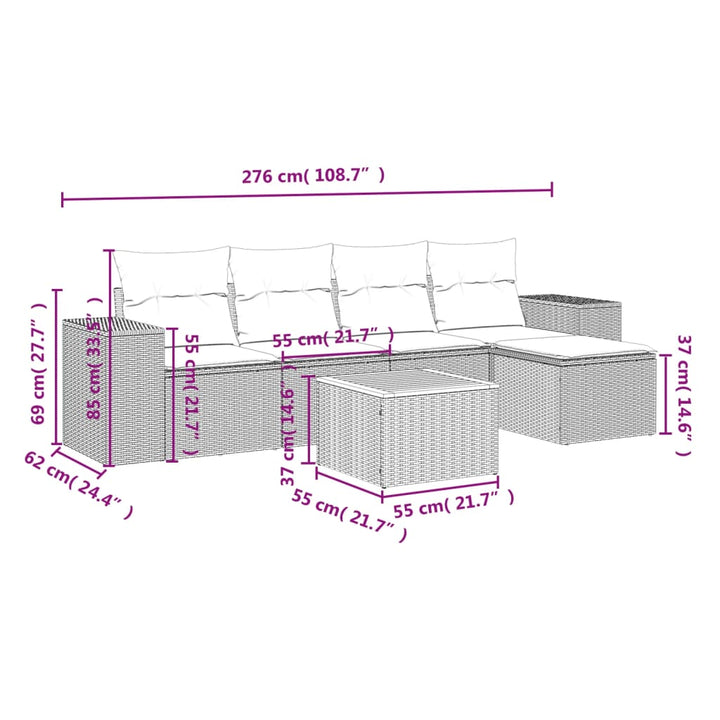 Set Mobilier Grădină Cu Perne, 6 Piese, , Poliratan