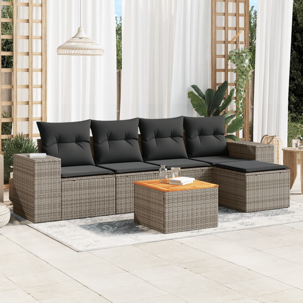 Set Mobilier Grădină Cu Perne, 6 Piese, , Poliratan