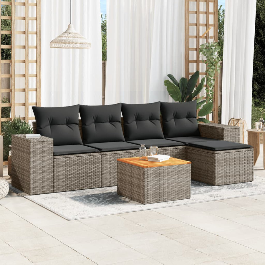 Set Mobilier Grădină Cu Perne, 6 Piese, , Poliratan