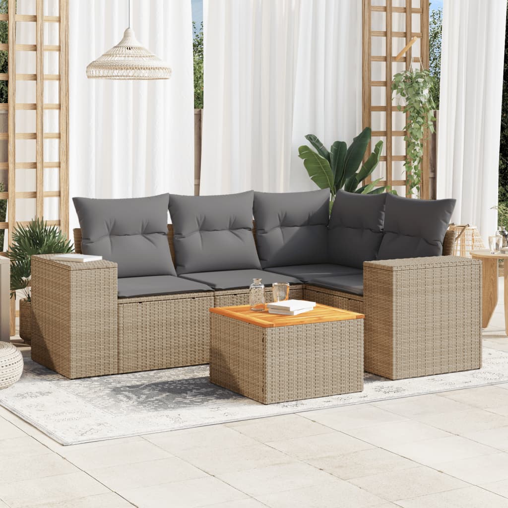 Set Canapea De Grădină Cu Perne, 5 Piese, , Poliratan