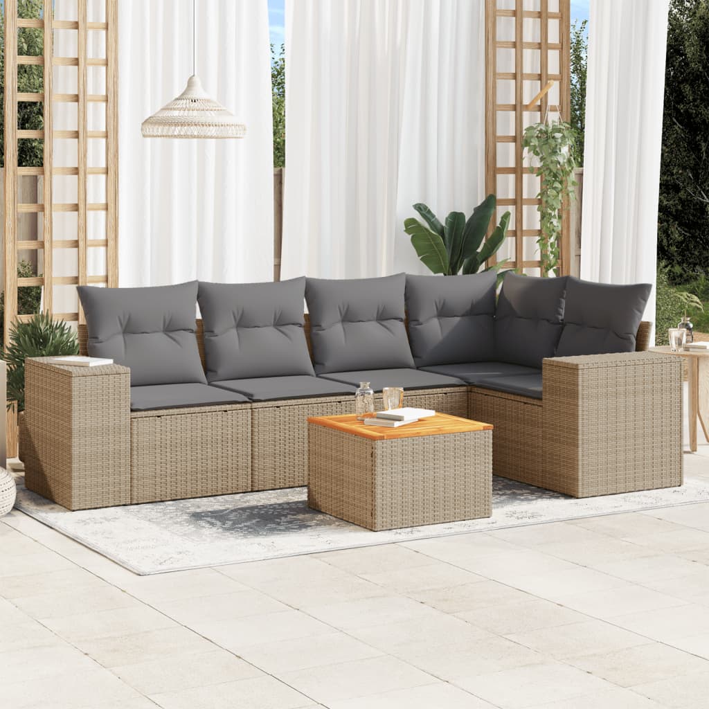 Set Mobilier Grădină Cu Perne, 6 Piese, , Poliratan