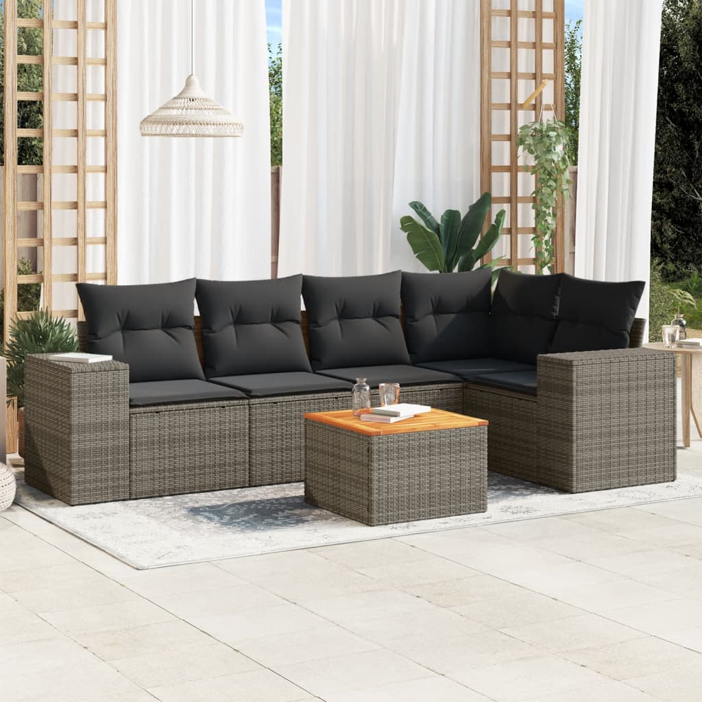 Set Mobilier Grădină Cu Perne, 6 Piese, , Poliratan