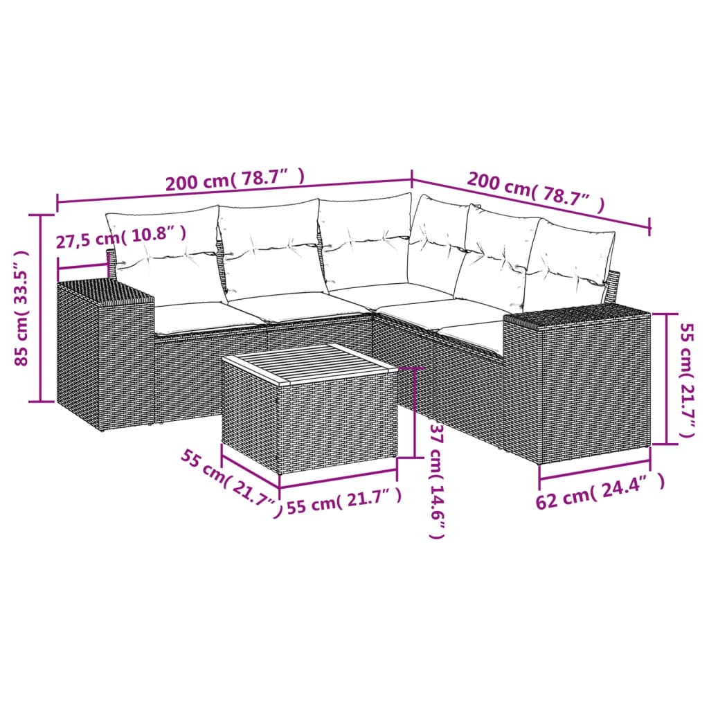 Set Mobilier Grădină Cu Perne, 6 Piese, , Poliratan