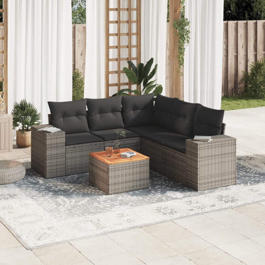Set Mobilier Grădină Cu Perne, 6 Piese, , Poliratan
