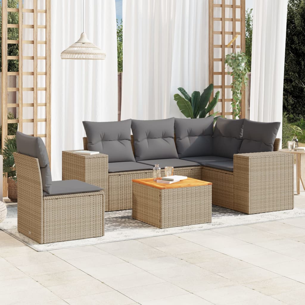 Set Mobilier Grădină Cu Perne, 6 Piese, , Poliratan