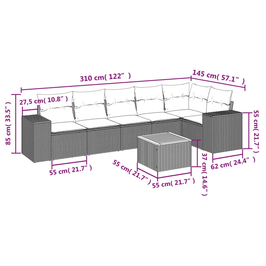 Set Canapele De Grădină, 7 Piese, Cu Perne, , Poliratan
