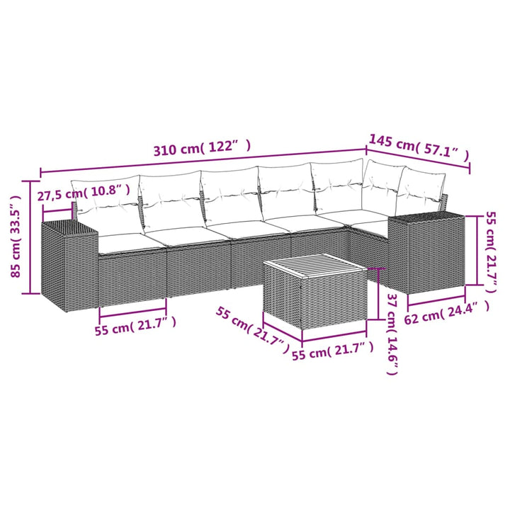 Set Canapele De Grădină, 7 Piese, Cu Perne, , Poliratan