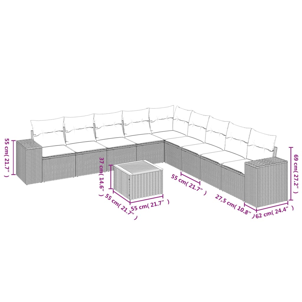 Set Mobilier De Grădină Cu Perne, 10 Piese, , Poliratan