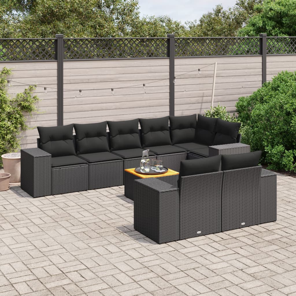 Set Canapele De Grădină, 9 Piese, Cu Perne, Gri, Poliratan