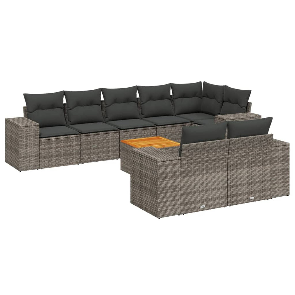 Set Canapele De Grădină, 9 Piese, Cu Perne, Gri, Poliratan