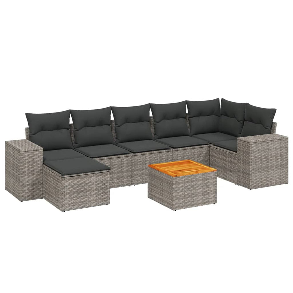 Set Canapele De Grădină Cu Perne, 8 Piese, Gri, Poliratan