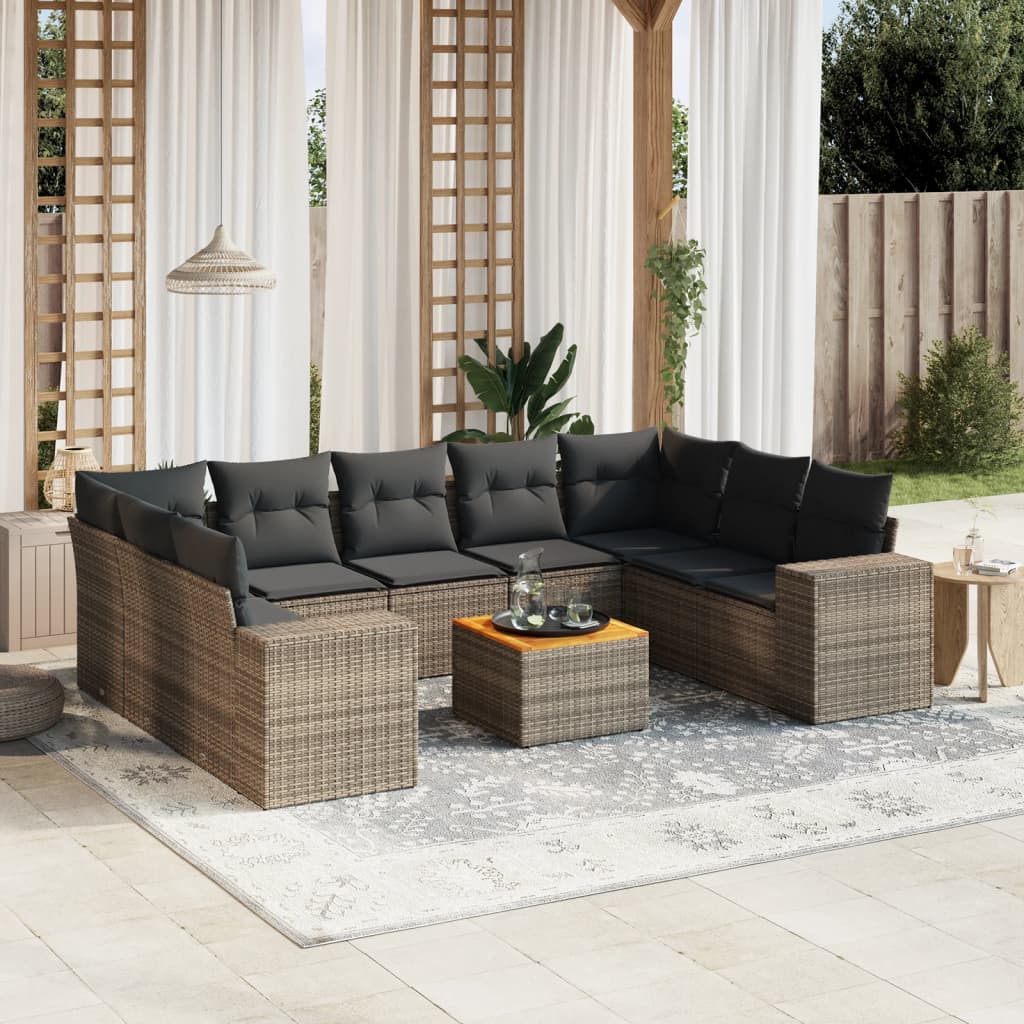 Set Mobilier De Grădină Cu Perne, 10 Piese, Gri, Poliratan