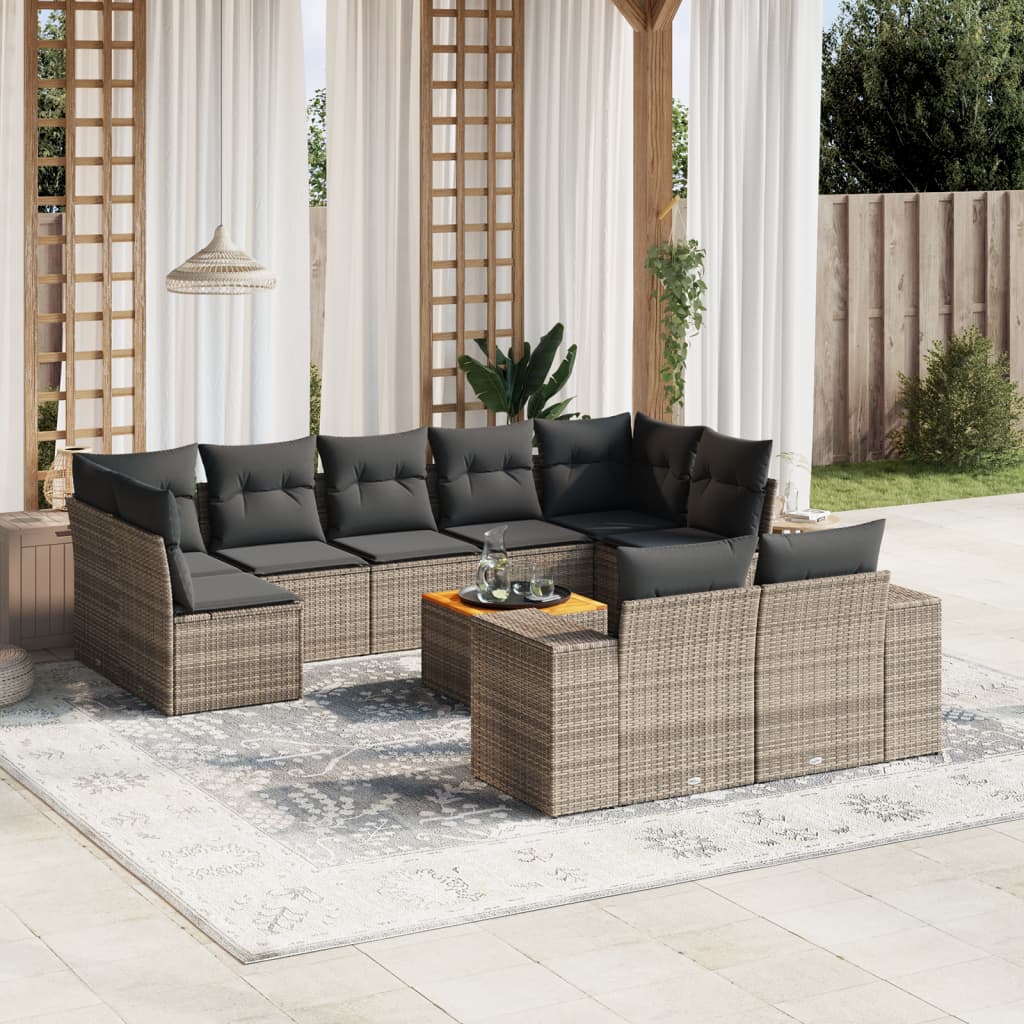 Set Mobilier De Grădină Cu Perne, 10 Piese, Gri, Poliratan
