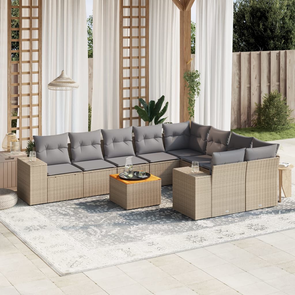 Set Mobilier De Grădină Cu Perne, 10 Piese, Gri, Poliratan