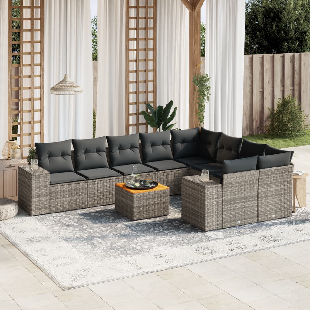 Set Mobilier De Grădină Cu Perne, 10 Piese, Gri, Poliratan