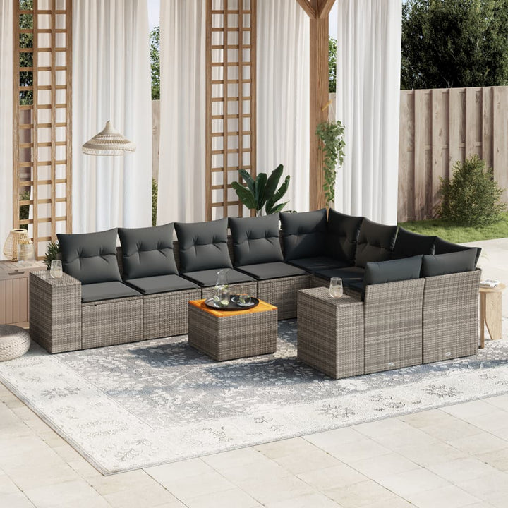 Set Mobilier De Grădină Cu Perne, 10 Piese, Gri, Poliratan
