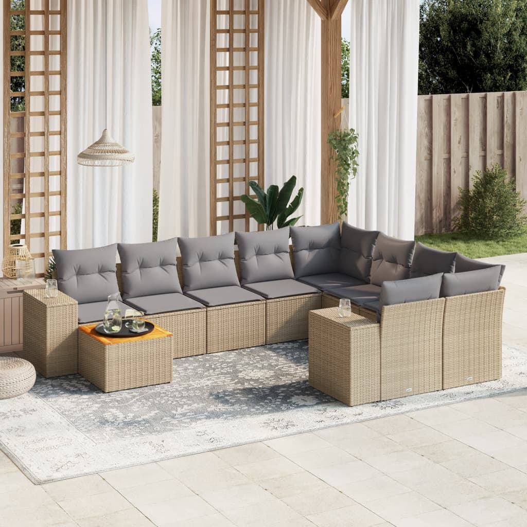 Set Mobilier De Grădină Cu Perne, 10 Piese, Gri, Poliratan