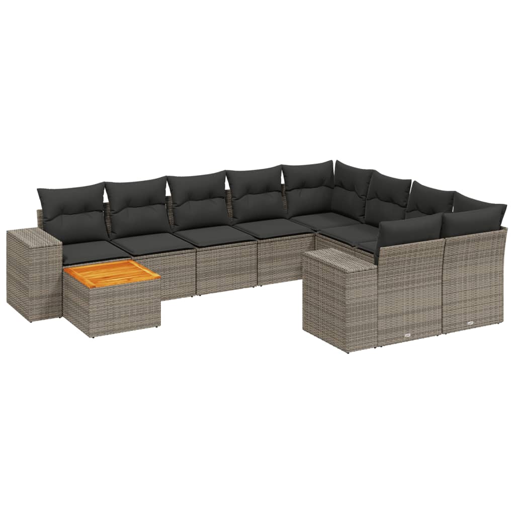 Set Mobilier De Grădină Cu Perne, 10 Piese, Gri, Poliratan