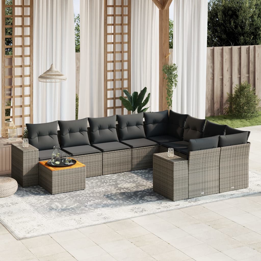 Set Mobilier De Grădină Cu Perne, 10 Piese, Gri, Poliratan