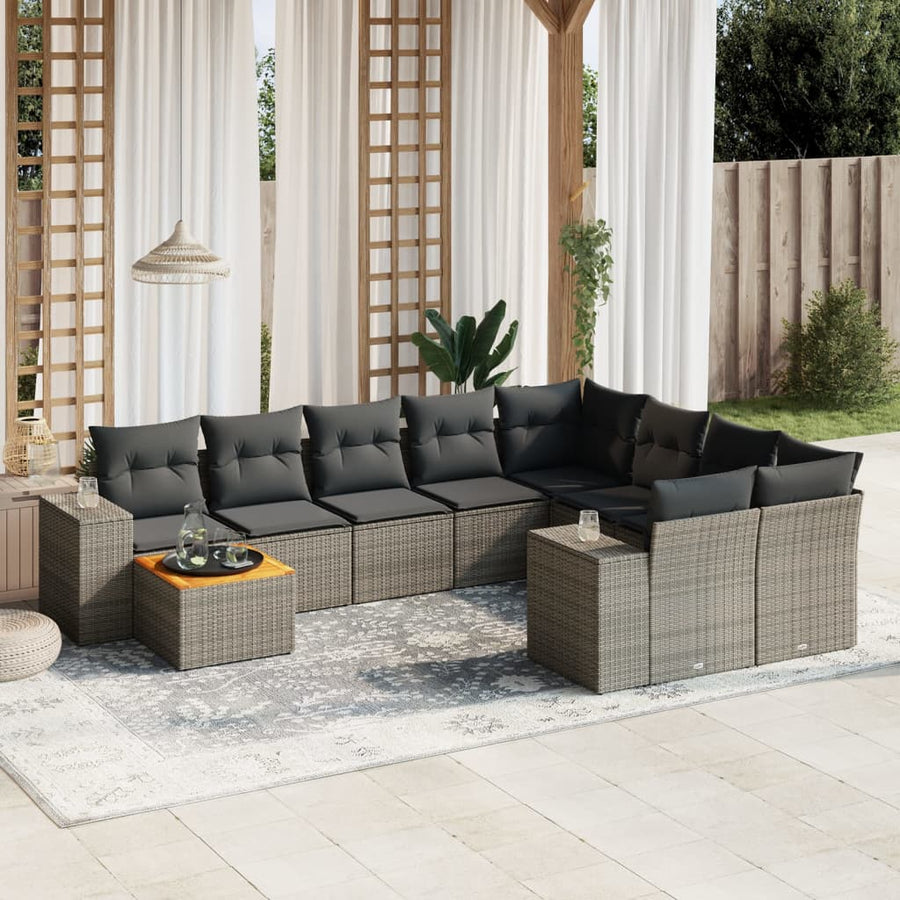 Set Mobilier De Grădină Cu Perne, 10 Piese, Gri, Poliratan