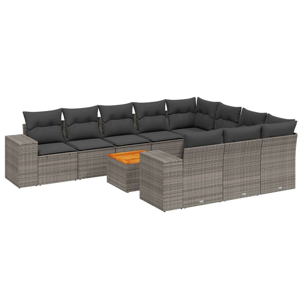 Set Canapele De Grădină Cu Perne, 11 Piese, Gri, Poliratan