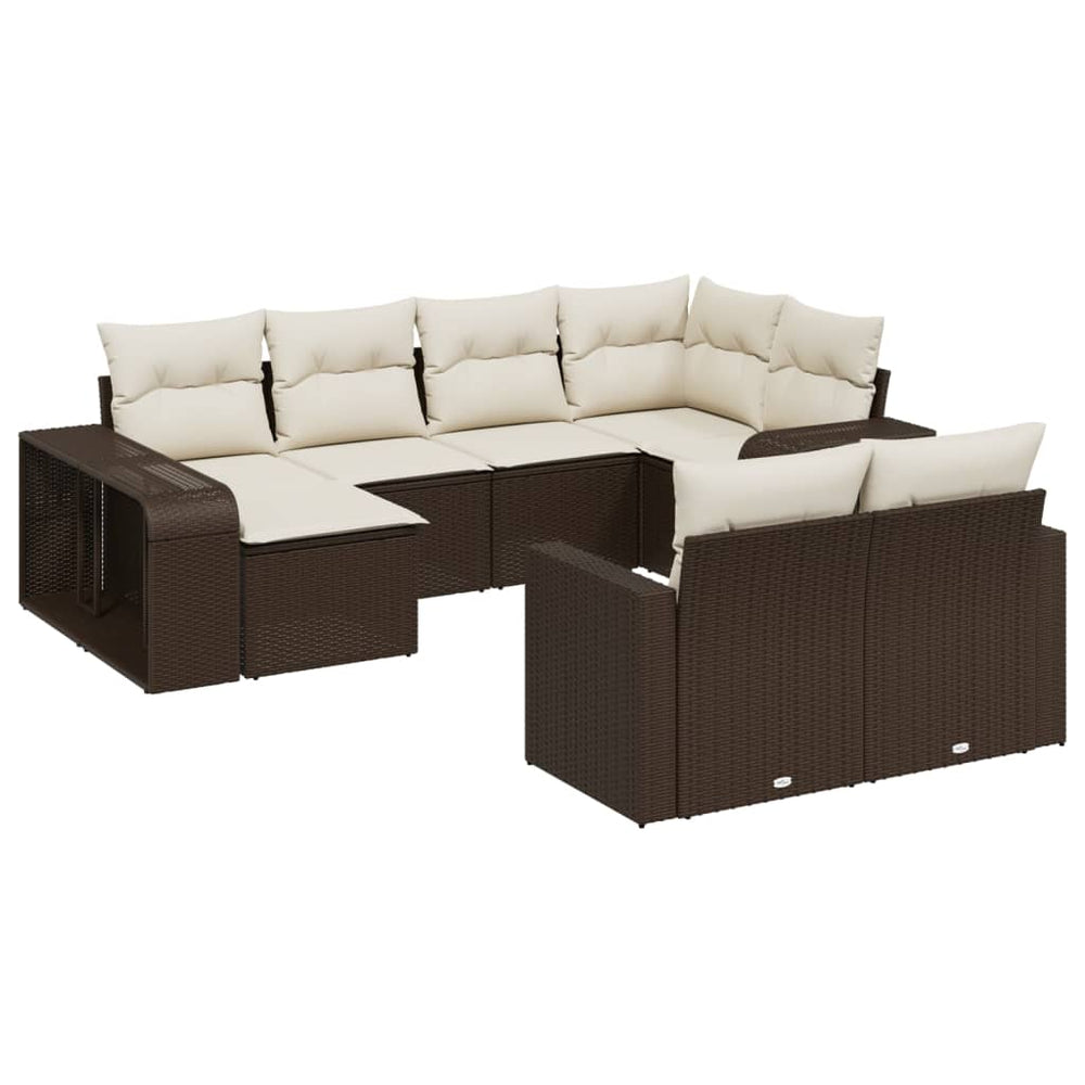 Set Canapele De Grădină Cu Perne, 10 Piese, Maro, Poliratan