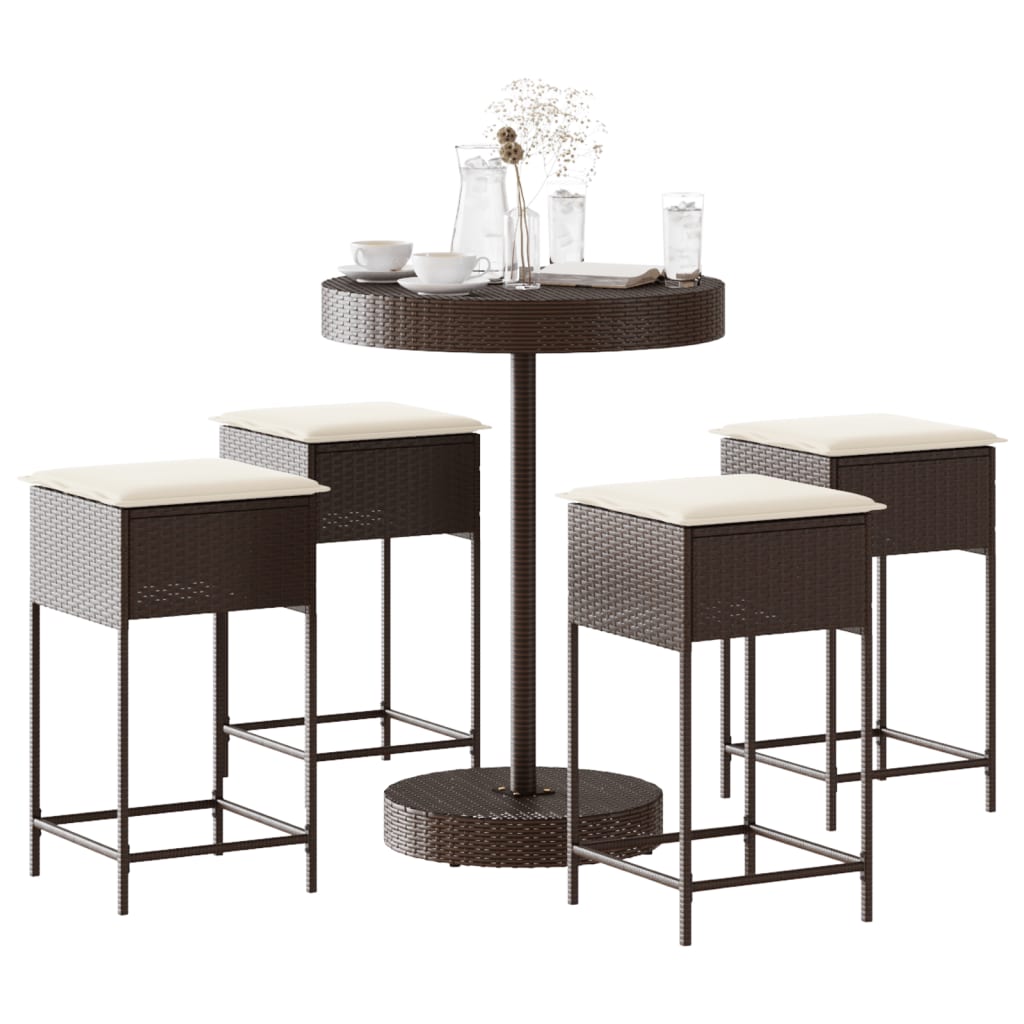 Set Mobilier Bar De Grădină, Cu Perne, 5 Piese, , Poliratan