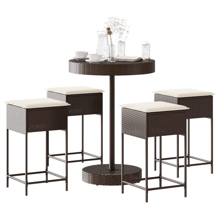 Set Mobilier Bar De Grădină, Cu Perne, 5 Piese, , Poliratan